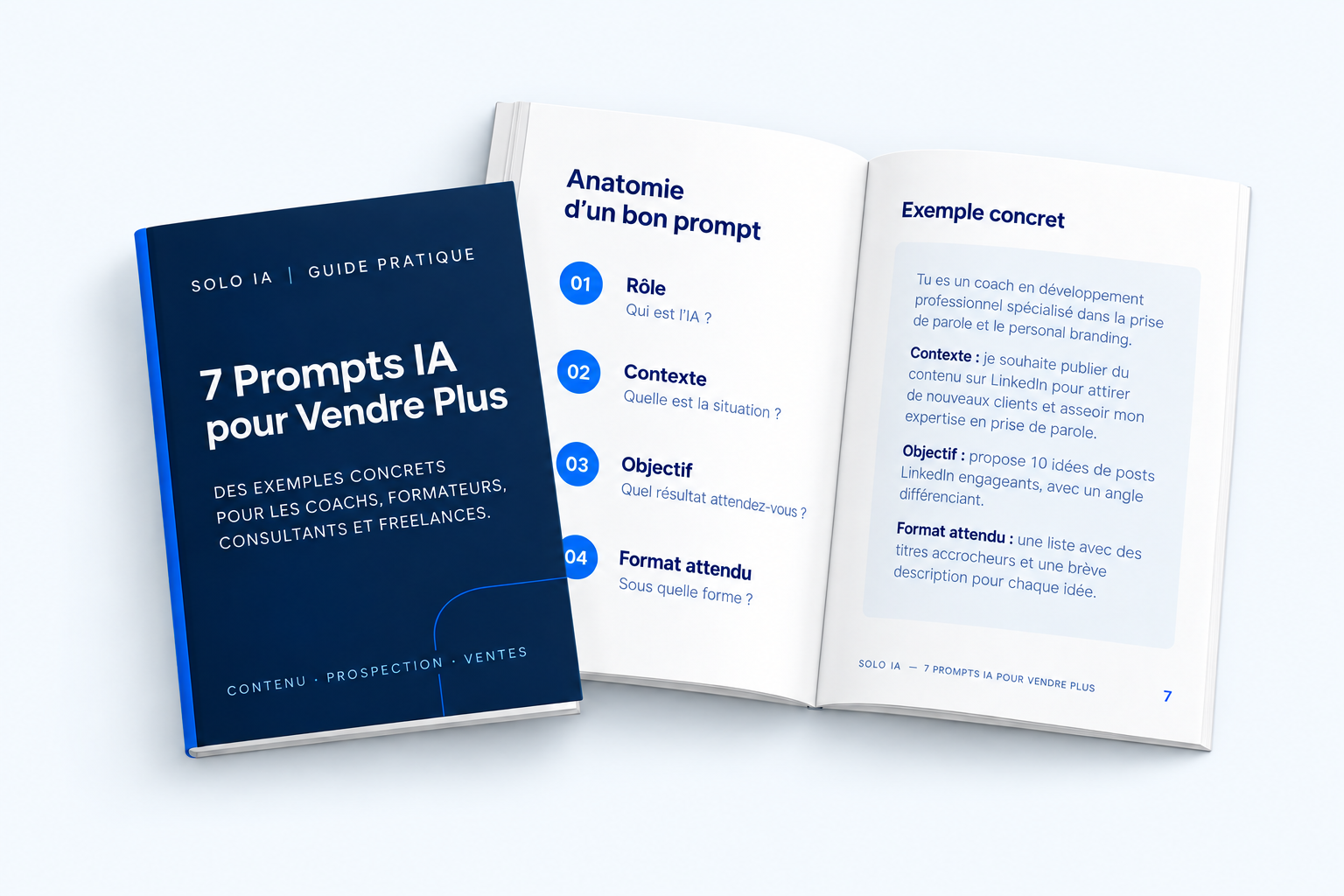Aperçu ouvert du guide gratuit Solo IA : 7 prompts pour vendre son expertise avec l’intelligence artificielle