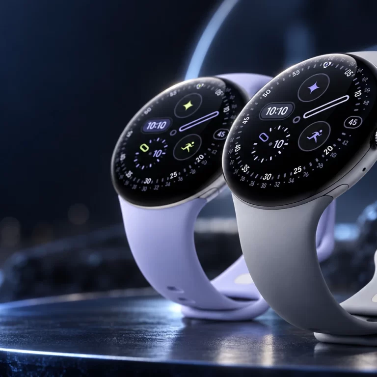 Montre Pixel 4 dans un halo futuriste